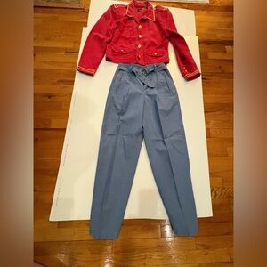 Liz Claiborne Red Blazer w/Gold Accents and Blue Pants